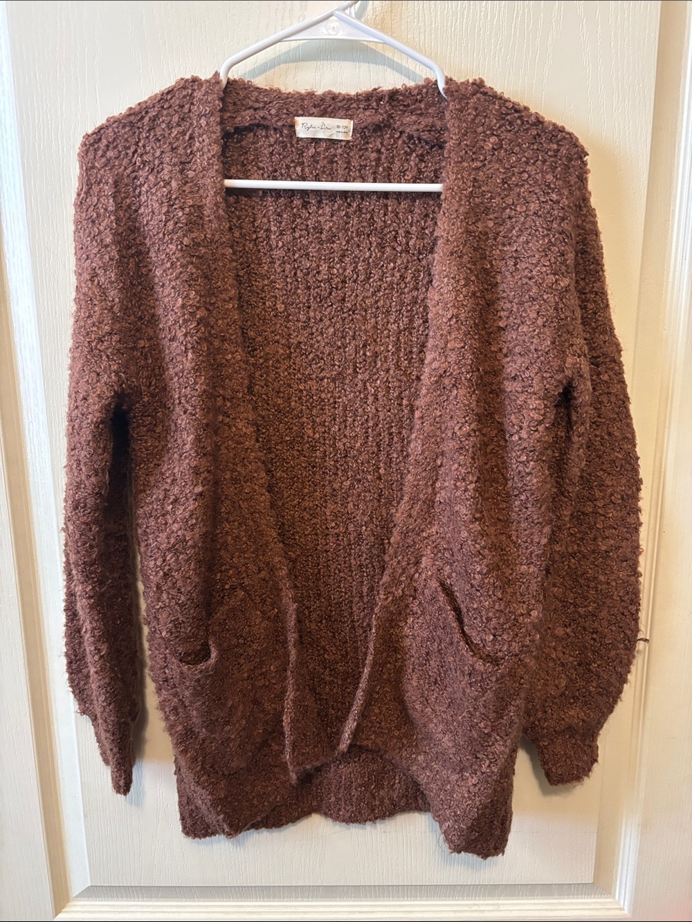 Rylee + Cru Teddy Bear Boucle Chunky Open-Front Cardigan - Brown